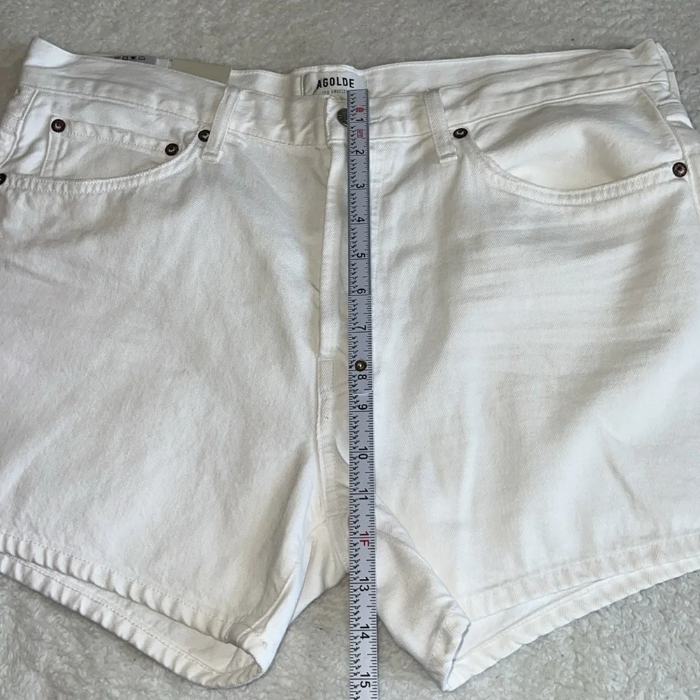 Agolde Parker Long Short High Rise Denim Shorts White Dough Size 32 NWT‎